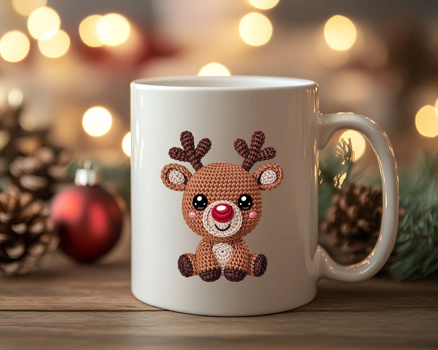 Cute Rudolph the Red-Nosed Reindeer – Faux Crochet PNG | Sublimation |Christmas Kids Design | Instant Digital Download