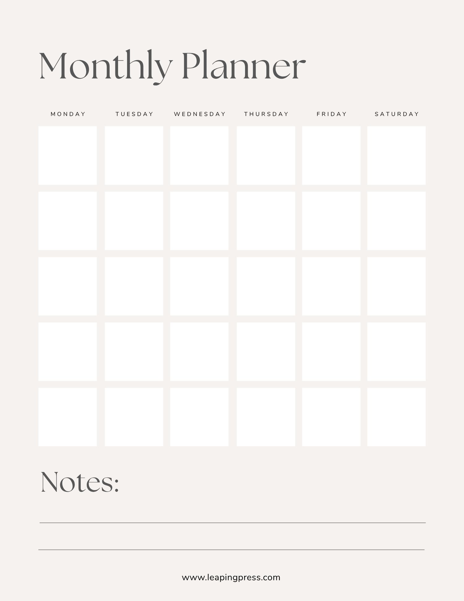 Free monthly planner template