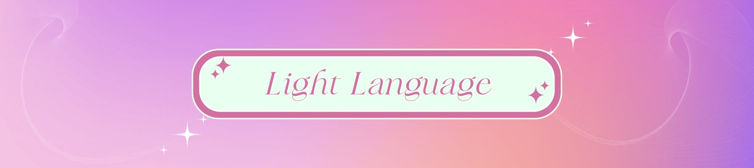 Pink and purple banner with white stars and Light Language written on top