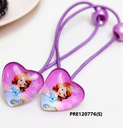 Cartoon hair tie set for girls featuring Frozen, Pony, and Sofia designs, 1 pair, PRE120776.