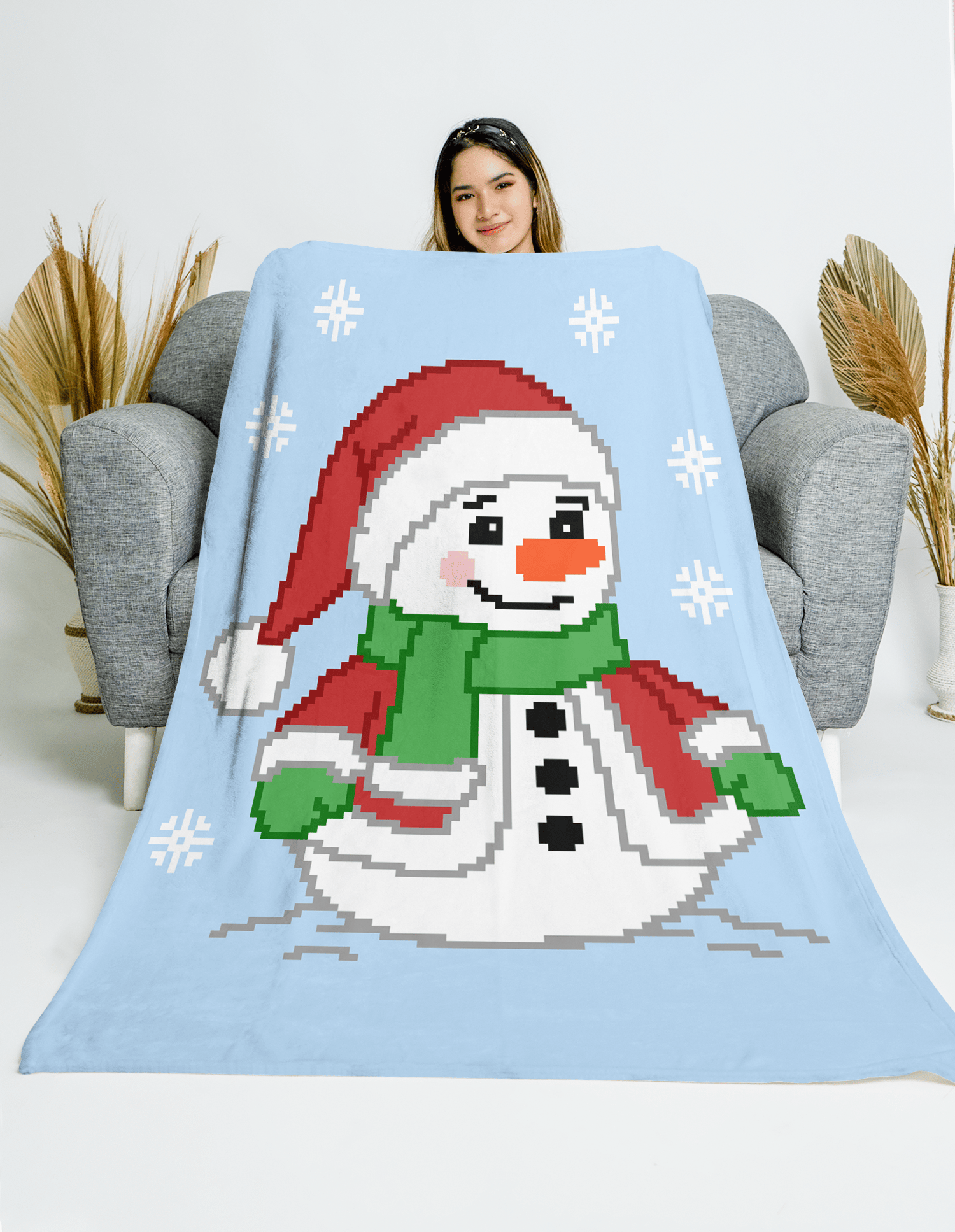 Finished snowman C2C crochet blanket with Christmas design