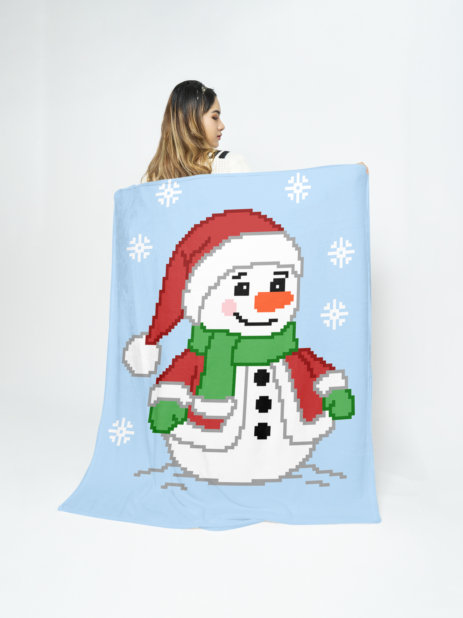 Corner to corner snowman crochet blanket full blanket view