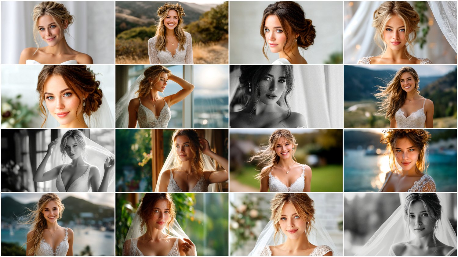 A premium AI-generated collection of 170 high-quality images featuring elegant brides and brides with floral bouquets in beautiful close-up compositions. Perfect for wedding projects, social media content, invitations, posters, branding, and commercial creative work. Each image combines elegance, softness, and the romantic atmosphere of a wedding day.