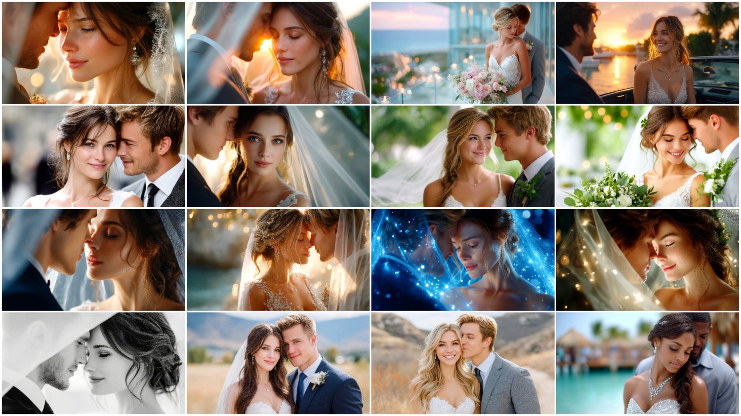 A premium AI-generated collection of 94 high-quality images featuring wedding couples — brides and grooms. Perfect for wedding projects, invitations, posters, branding, and commercial visuals. Each image captures romance, style, and the special atmosphere