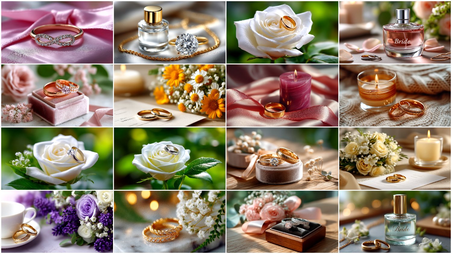 A premium AI-generated collection of 132 high-quality images featuring wedding rings. Includes close-ups of engagement and wedding rings, elegant jewelry details, and romantic compositions. Perfect for wedding projects, invitations, posters, branding, and commercial visuals. Each image highlights elegance, shine, and the symbolic meaning of marital union.
