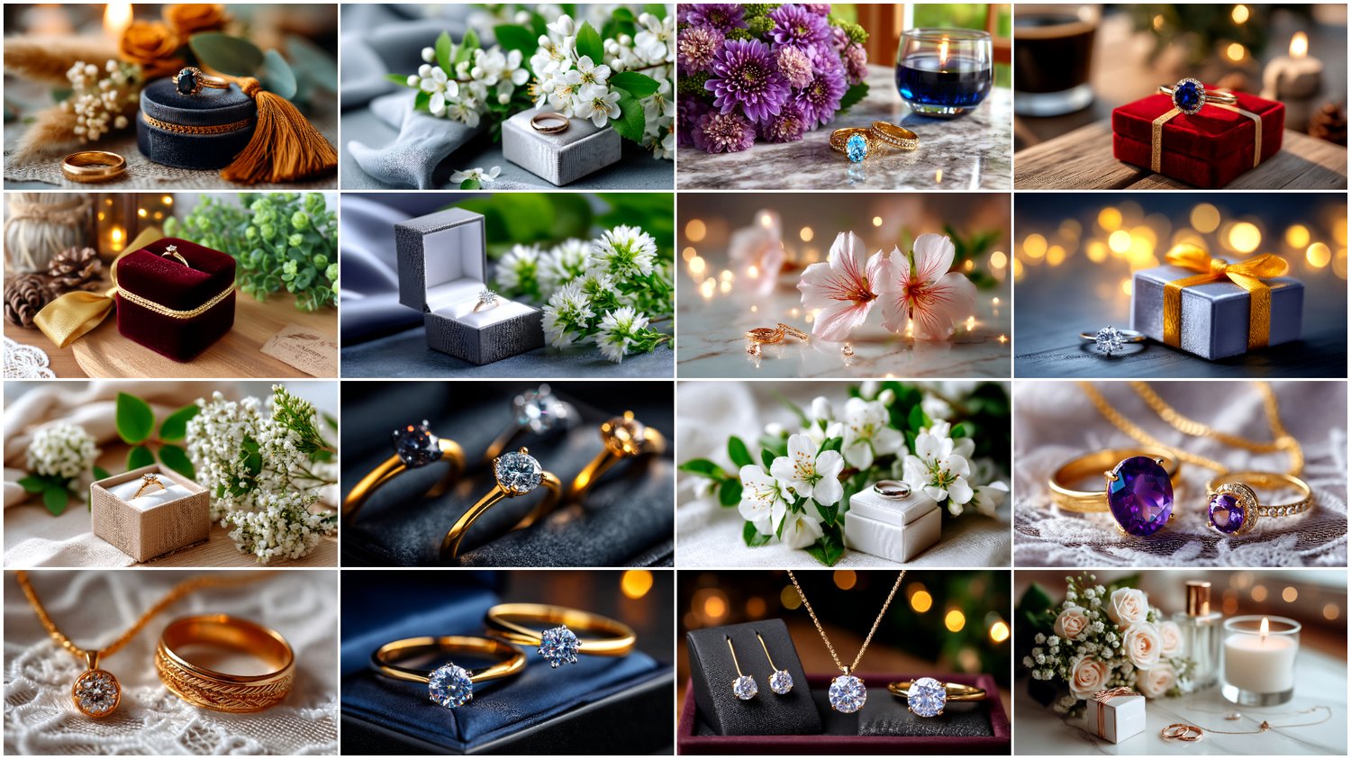 A premium AI-generated collection of 132 high-quality images featuring wedding rings. Includes close-ups of engagement and wedding rings, elegant jewelry details, and romantic compositions. Perfect for wedding projects, invitations, posters, branding, and commercial visuals. Each image highlights elegance, shine, and the symbolic meaning of marital union.