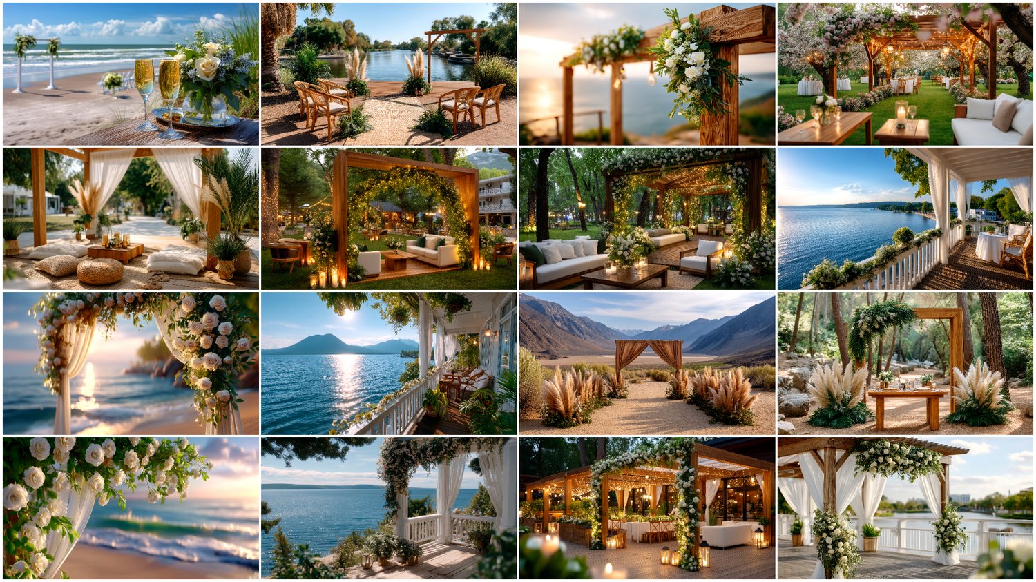 A premium AI-generated collection of 66 high-quality images featuring wedding arches and locations. Includes romantic floral arches, ceremony setups, decorative wedding spaces, and atmospheric photoshoot spots. Perfect for wedding projects, invitations, p