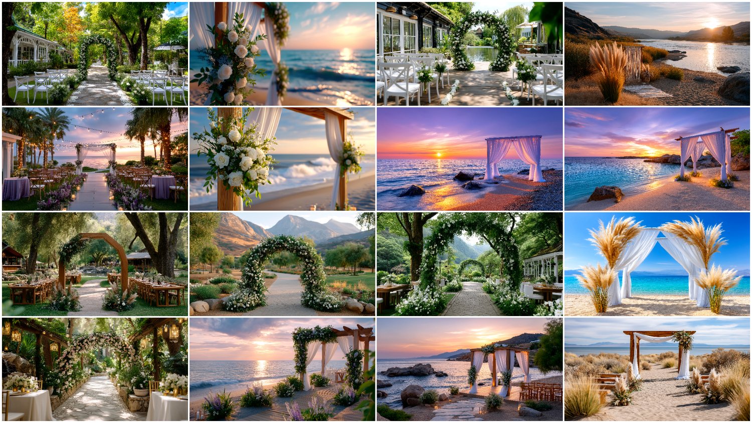 A premium AI-generated collection of 66 high-quality images featuring wedding arches and locations. Includes romantic floral arches, ceremony setups, decorative wedding spaces, and atmospheric photoshoot spots. Perfect for wedding projects, invitations, p