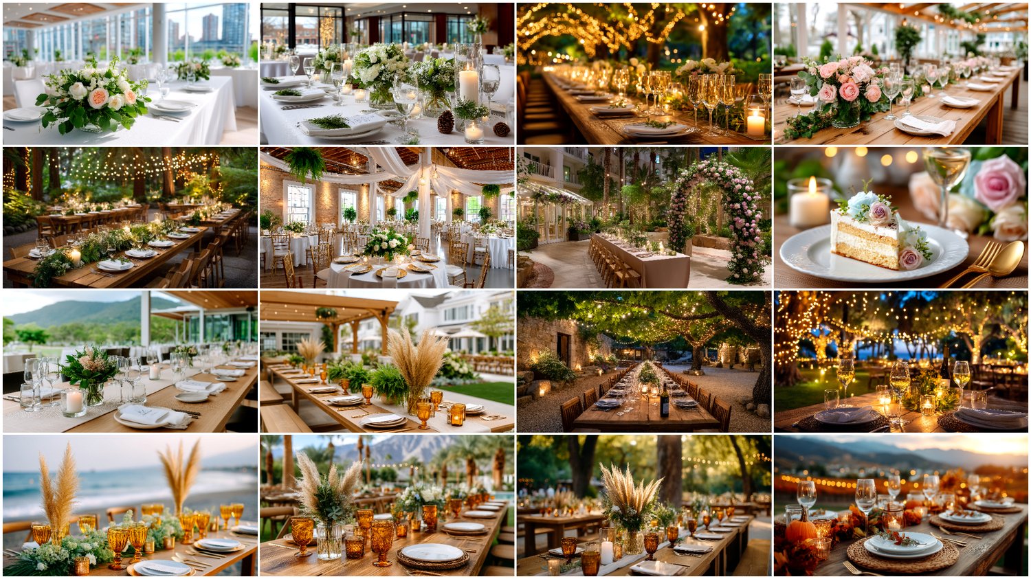 A premium AI-generated collection of 50 high-quality images featuring wedding table settings. Includes elegant compositions with plates, cutlery, glasses, candles, florals, textiles, and decorative elements. Perfect for wedding projects, invitations, menu