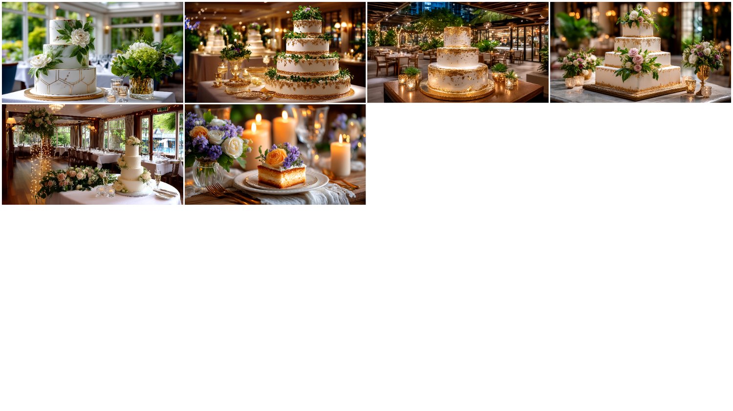 A premium AI-generated collection of 38 high-quality images featuring elegant wedding cakes. Includes modern, classic, single-tier, and multi-tier cakes decorated with florals, cream textures, and refined details. Perfect for wedding projects, menus, bran