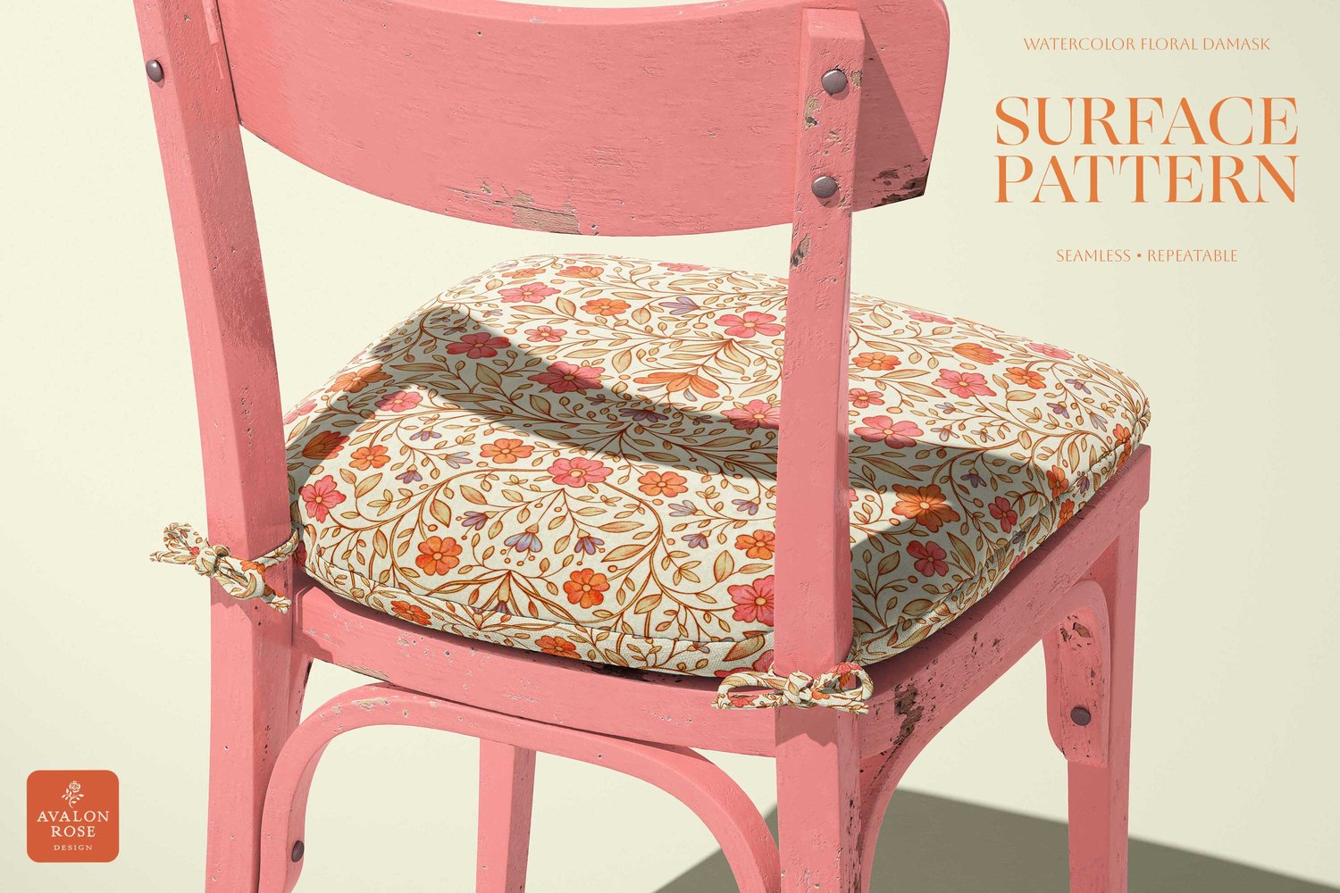 Brightly colored hand drawn floral watercolor surface pattern by Avalon Rose Design