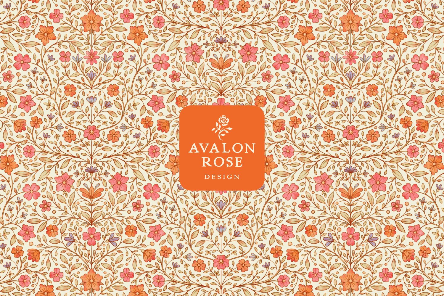Brightly colored hand drawn floral watercolor surface pattern by Avalon Rose Design