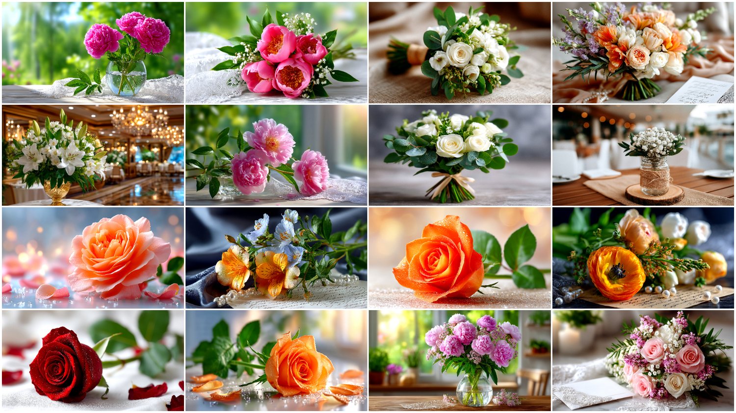 A premium AI-generated collection of 94 high-quality images featuring wedding florals and decorative elements