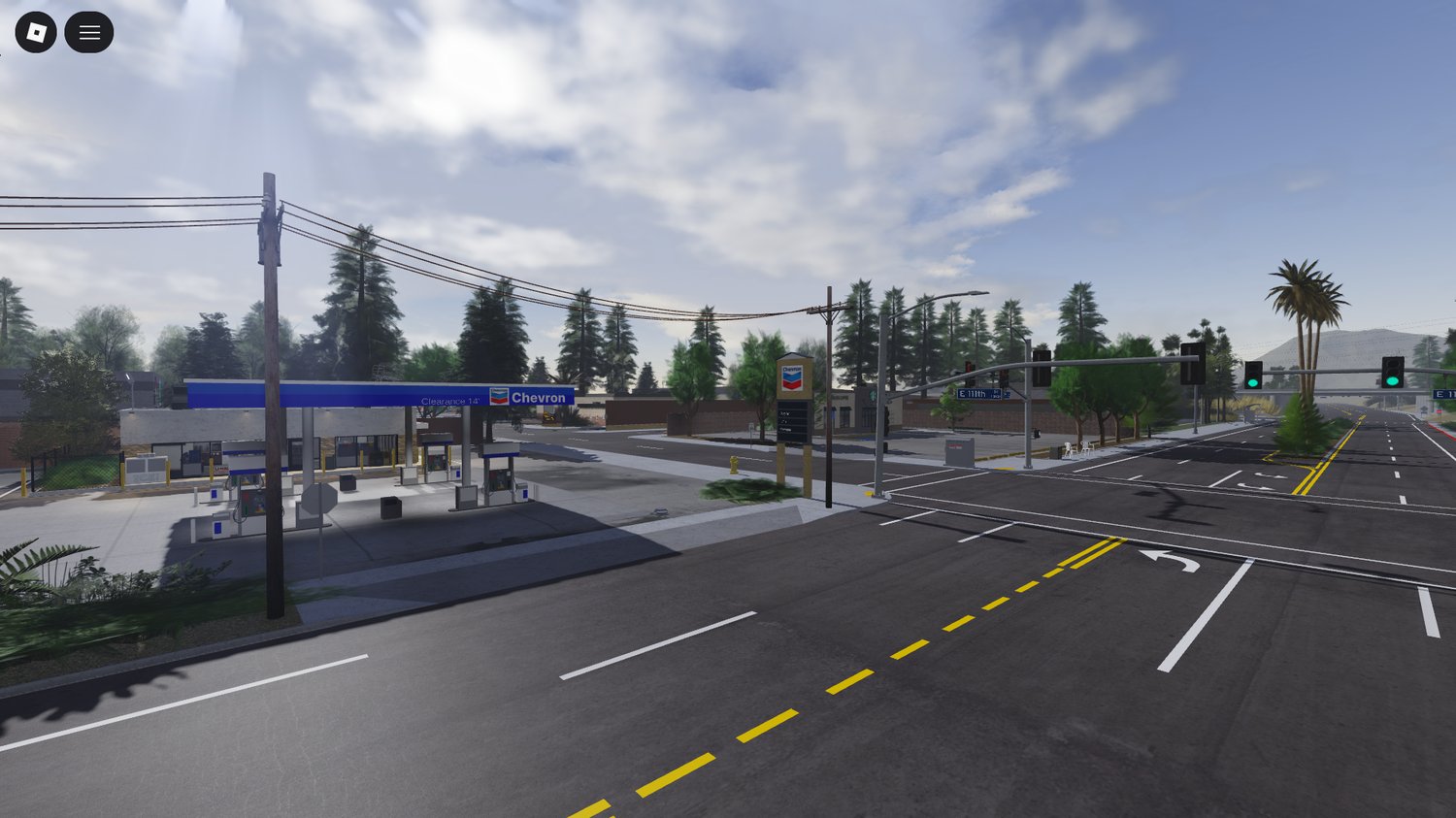 Street-level view with urban props and textures