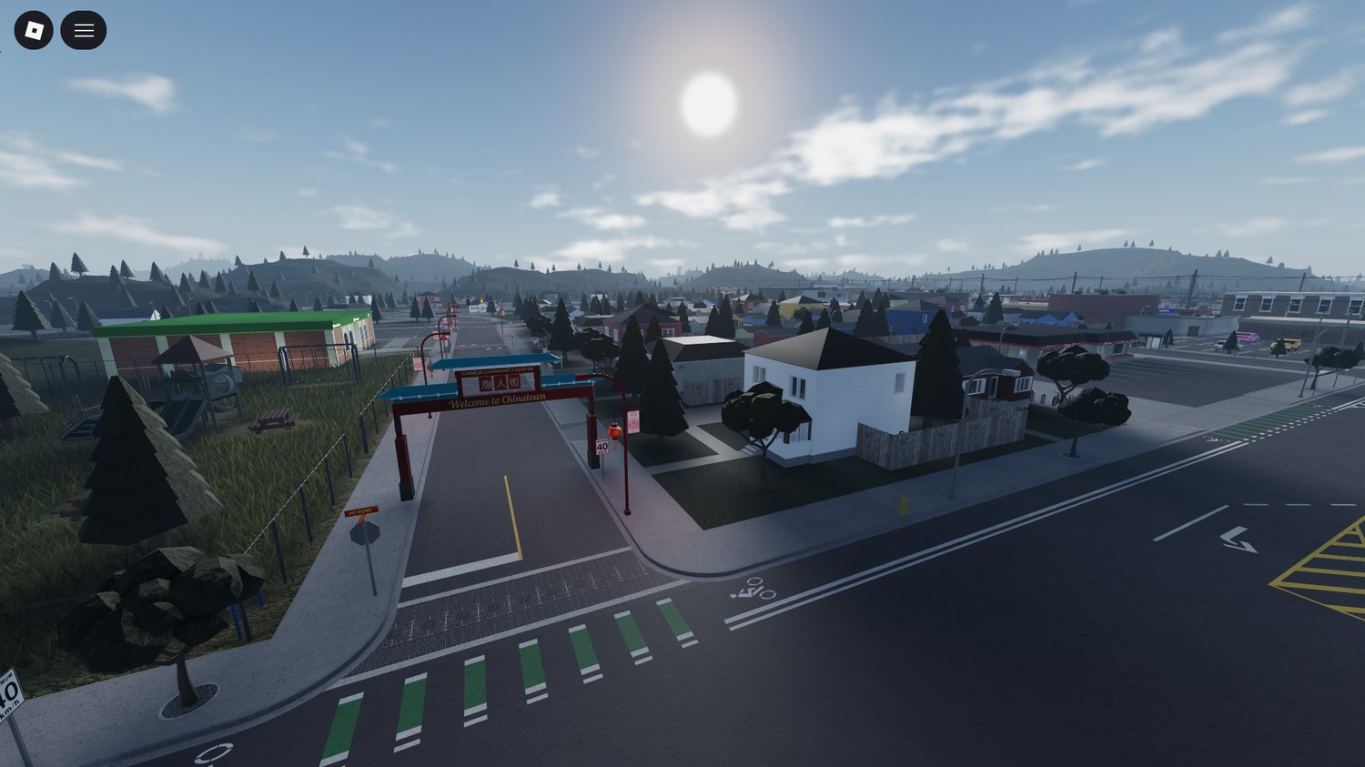 Town center with realistic roads and structures