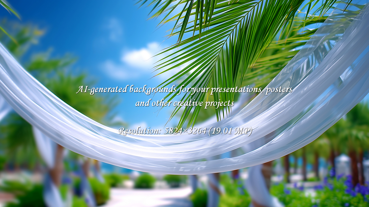 Experience the allure of a tropical wedding with palm leaves and sheer white fabric creating a romantic, elegant ambiance. Perfect for destination celebrations and idyllic beachside events.