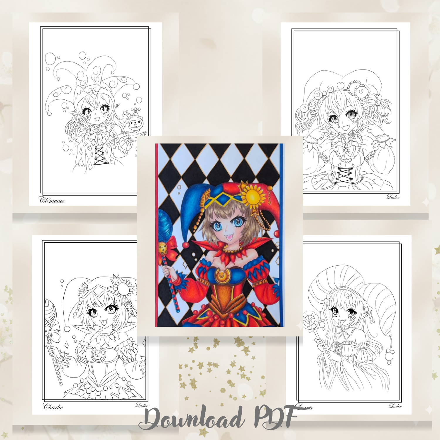 ✨ Discover The Whims of the Enchantresses: 10 printable coloring pages PDF, instant download, A4 format