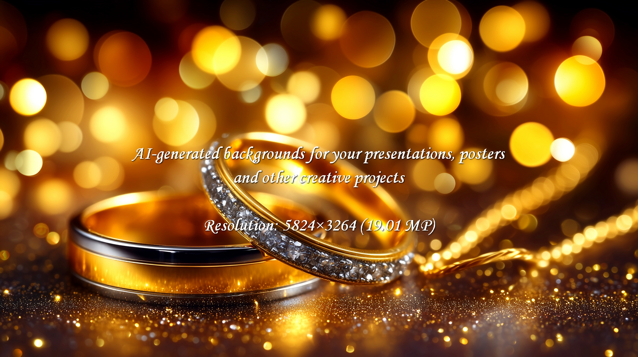 Two exquisite gold wedding rings, one adorned with shimmering diamonds, bathed in a warm golden light. Ideal for conveying love, commitment, and celebration in your designs, capturing the magic of special moments.