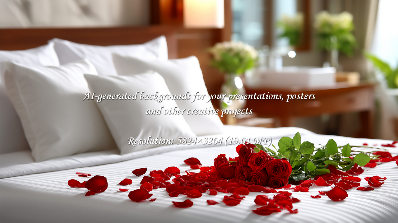 Ignite romance with this intimate scene of red roses and petals adorning a plush hotel bed. Perfect for conveying love, luxury, and unforgettable moments on a honeymoon or special getaway.