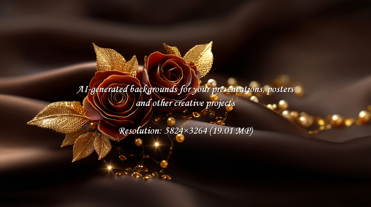 Capture the essence of romance with deep red roses, golden accents, and pearls on luxurious brown silk. Perfect for celebrations, sophisticated designs, or Valentine's Day promotions.