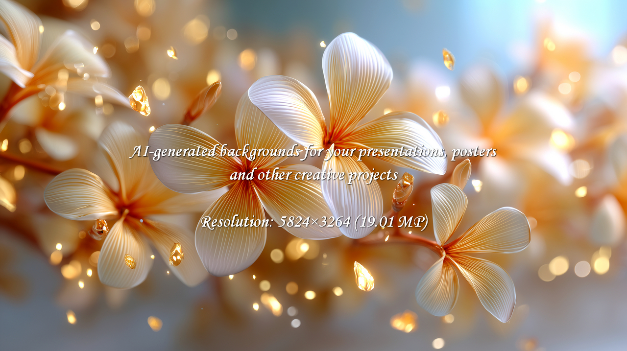 Experience the serene beauty of plumeria blossoms, enhanced with dreamy golden glitter. Perfect for adding a touch of magic and romance to wedding designs or spa promotions.