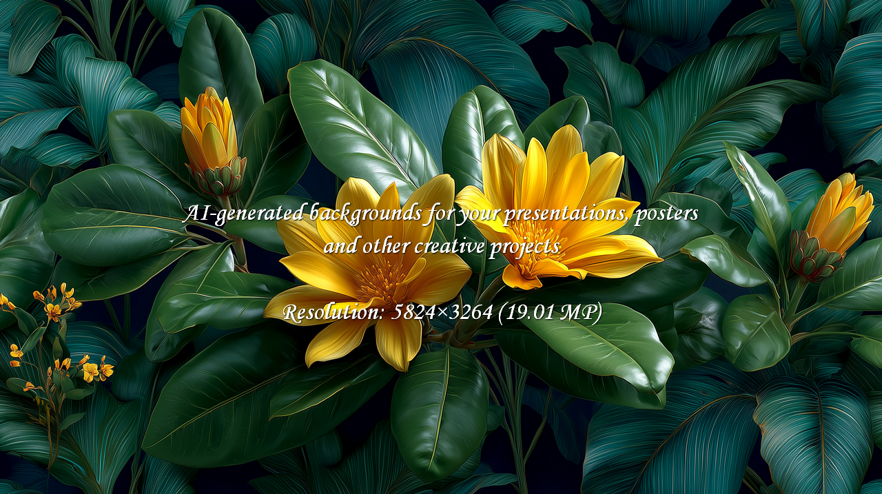 Stunning tropical flowers with vibrant yellow petals and lush green leaves create a captivating botanical scene. Perfect for designs seeking a touch of elegance, nature, and vibrant color.