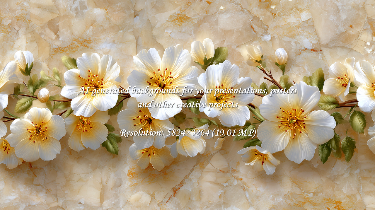 Bring an air of elegance to your designs with this beautiful floral arrangement. The soft, white blossoms against the marble backdrop create a sophisticated and tranquil aesthetic.