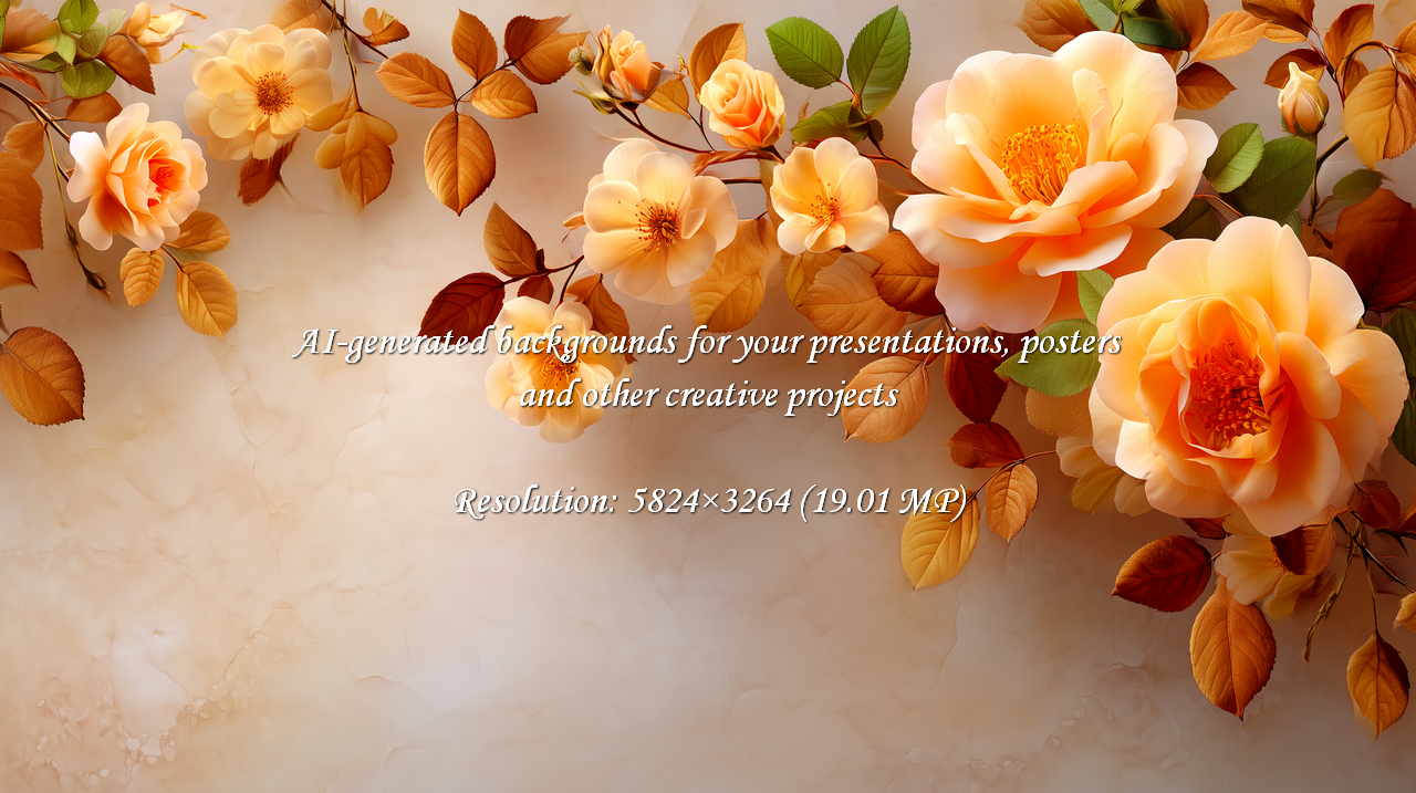 Elegant peach roses and golden leaves create a warm, inviting floral arrangement. Perfect for wedding invitations, romantic designs, or adding a touch of beauty to any project.