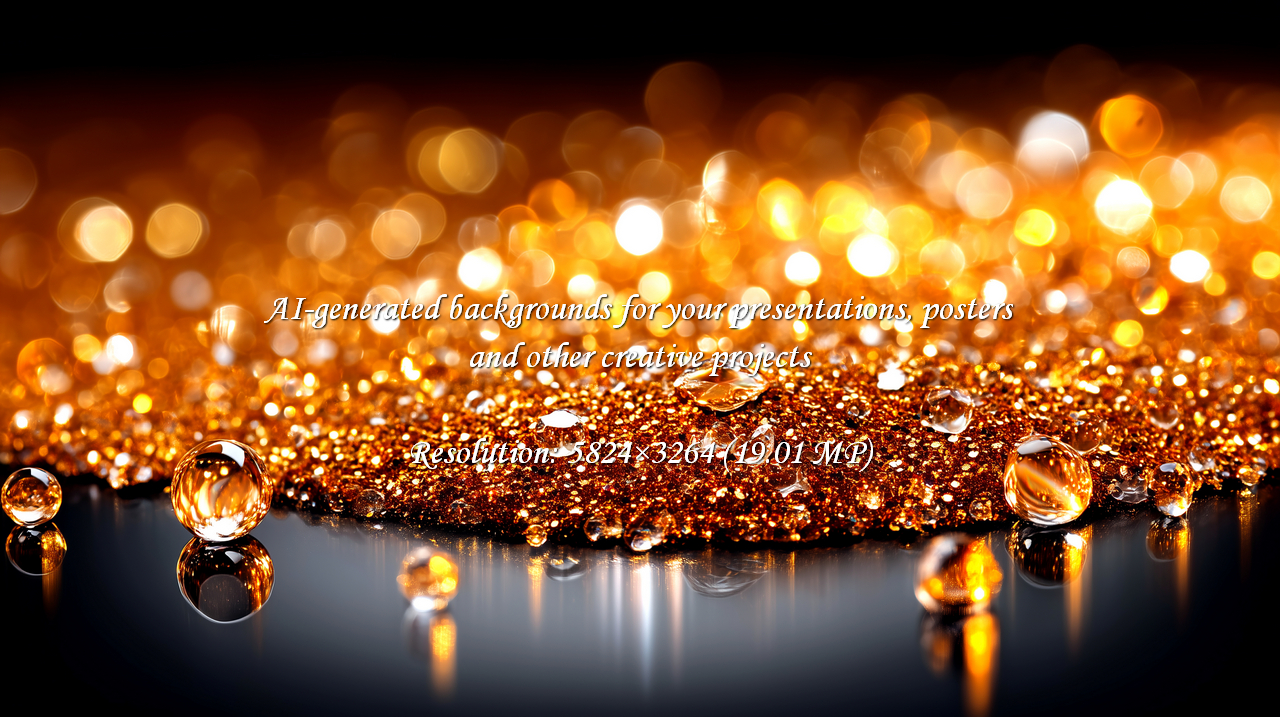 Capture attention with this stunning display of golden glitter and water droplets, ideal for luxury branding, celebratory designs, and captivating backgrounds. The light creates a magical shimmering effect.