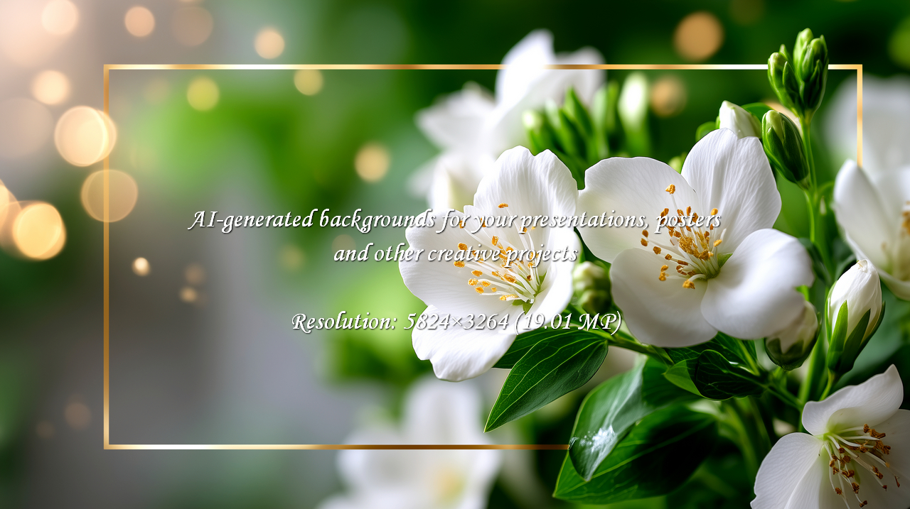 Capture the delicate beauty of white jasmine blossoms framed in gold. Perfect for spring promotions, wedding designs, or adding an elegant touch to your heartfelt messages.