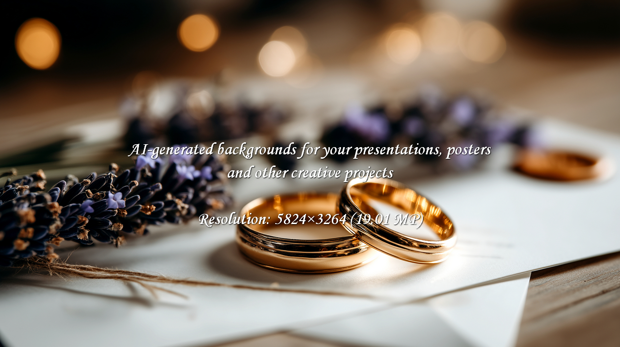 Golden wedding bands and lavender sprigs symbolize a lifetime of love and commitment. Use for wedding invitations, anniversary celebrations, or romantic designs. Inspiring elegance.