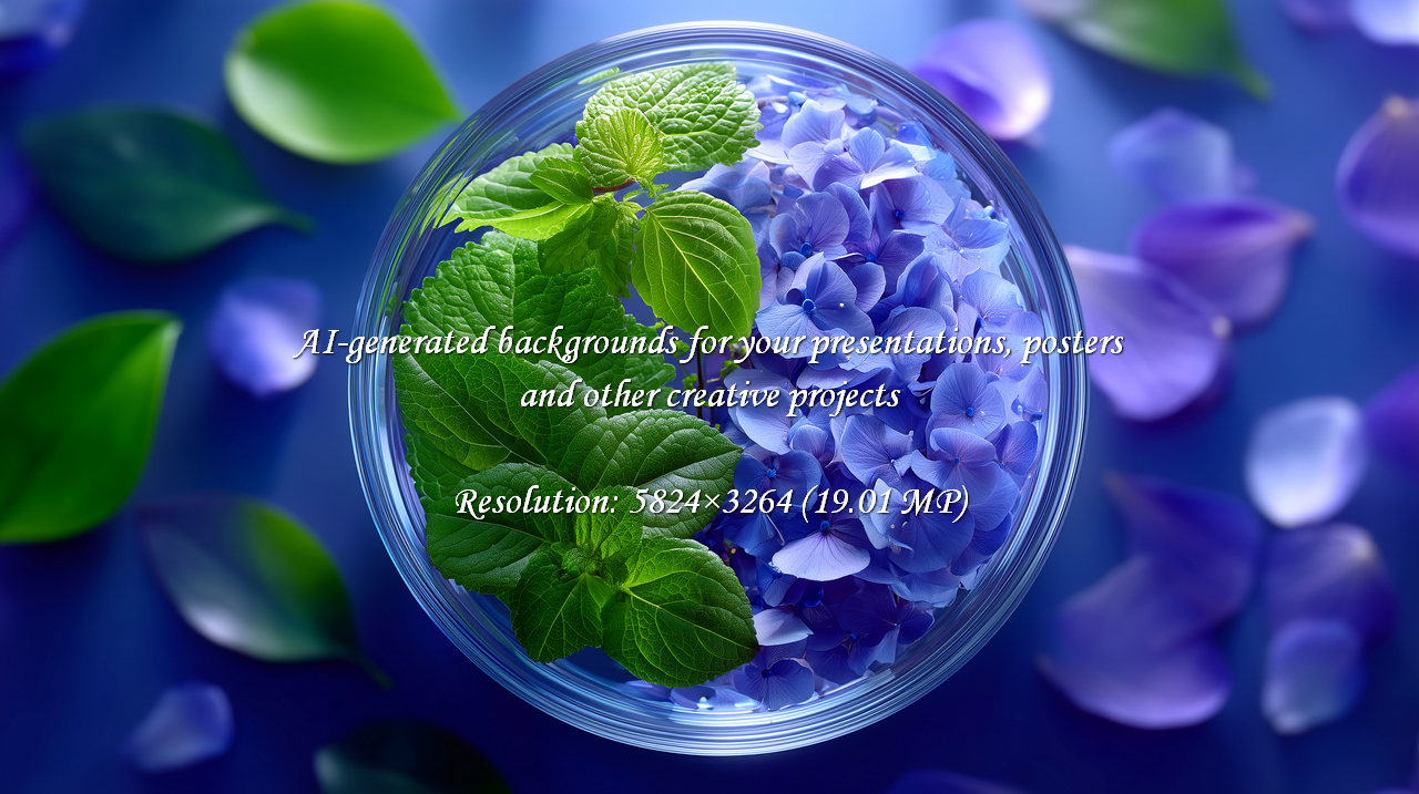 Capture the essence of natural beauty with this stunning composition. Blue hydrangeas and fresh green leaves evoke a sense of wellness and serenity, perfect for beauty, spa, or floral design projects.