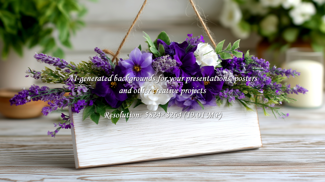 Charming floral arrangement featuring lavender and violets on rustic wood. Adds elegance to any space, perfect as a gift or centerpiece. Enjoy the beauty of spring with this lovely decor.