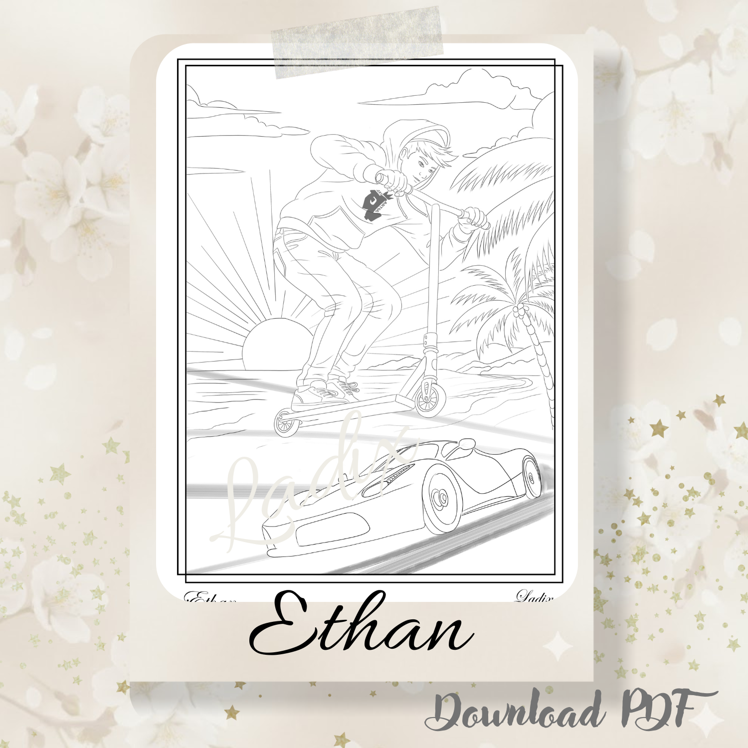 Digital Download, Adult Coloring, Printable PDF, A4 format