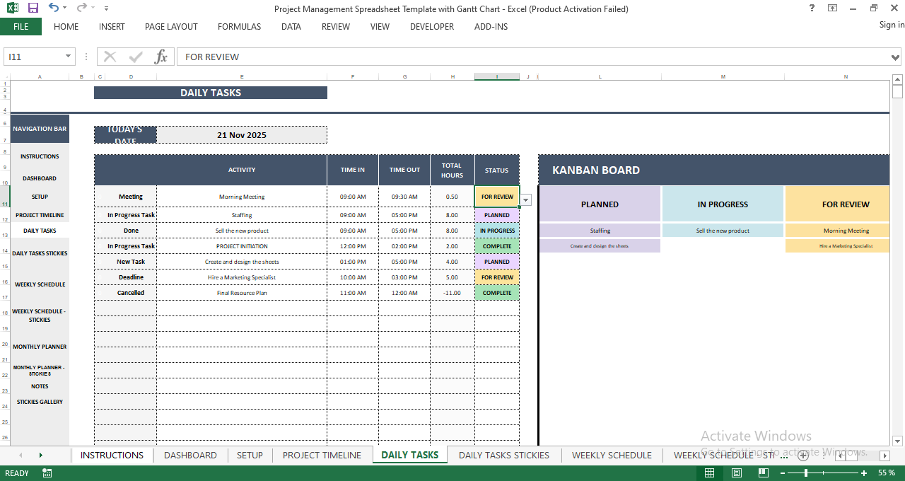 Daily Task Tracker with Time Tracking Spreadsheet Template