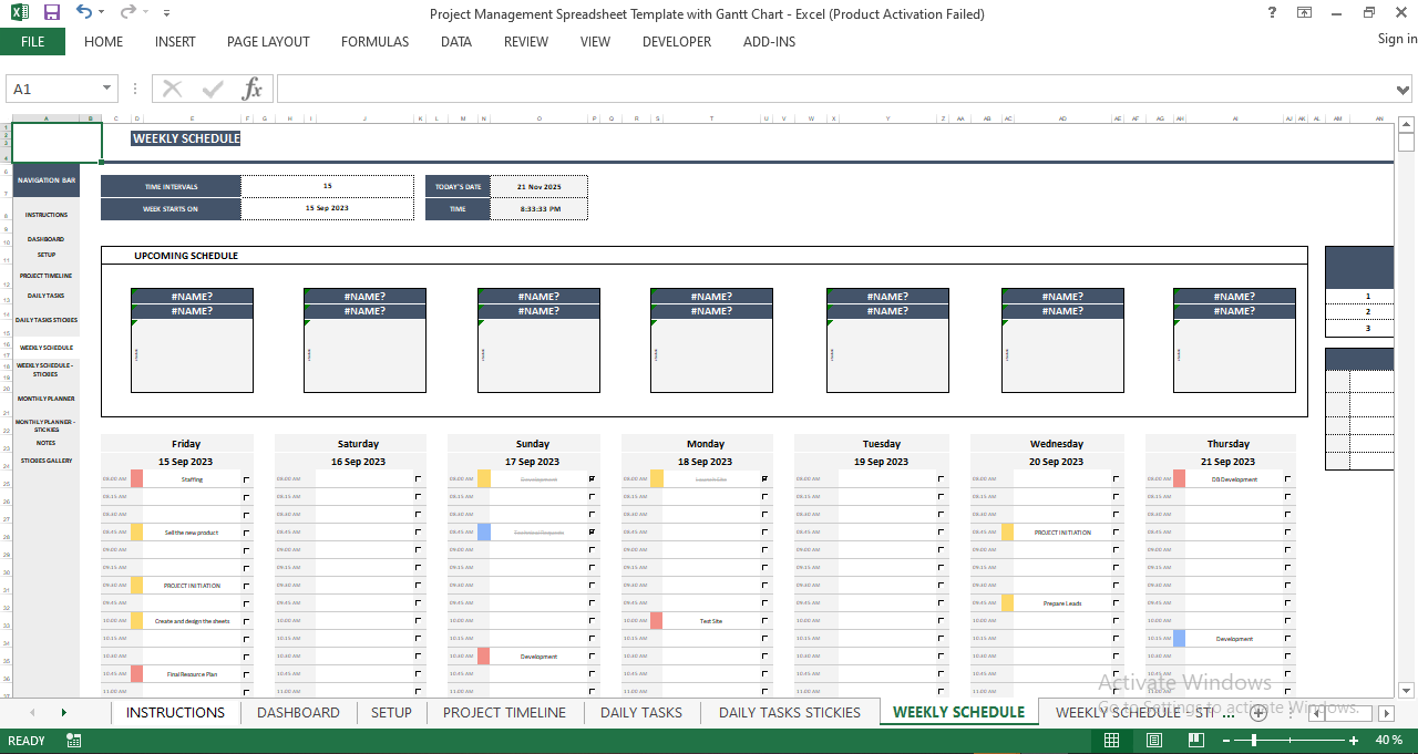 Weekly Project Planner Template in Excel and Google Sheets