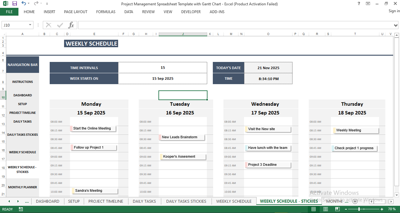 Weekly Planning Template with Sticky Notes Layout