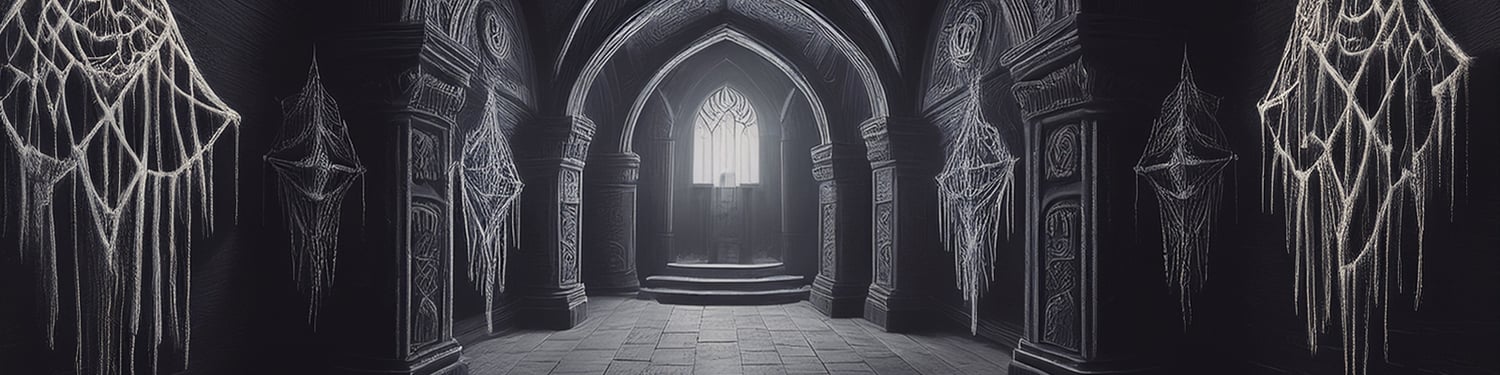 ai image of the crypt that cryptcrafted creates her goth fiberart in