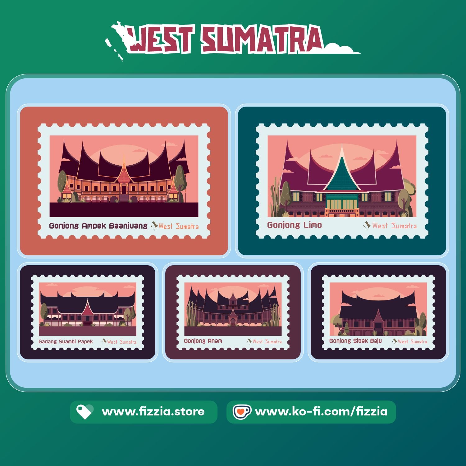 Vernacular architecture Sumatra vector set - fizzia.store