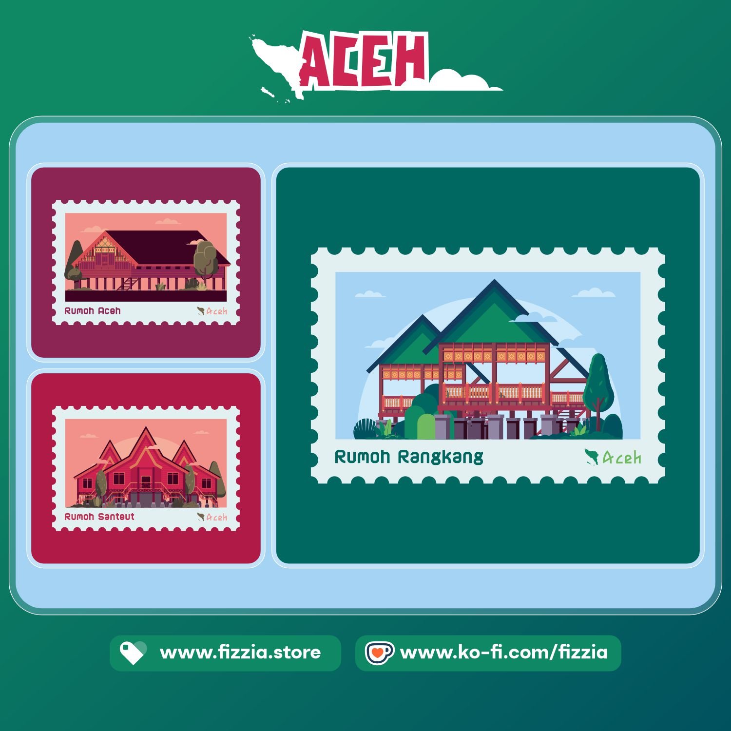 Rumah adat Sumatera vector clean artwork - fizzia.store