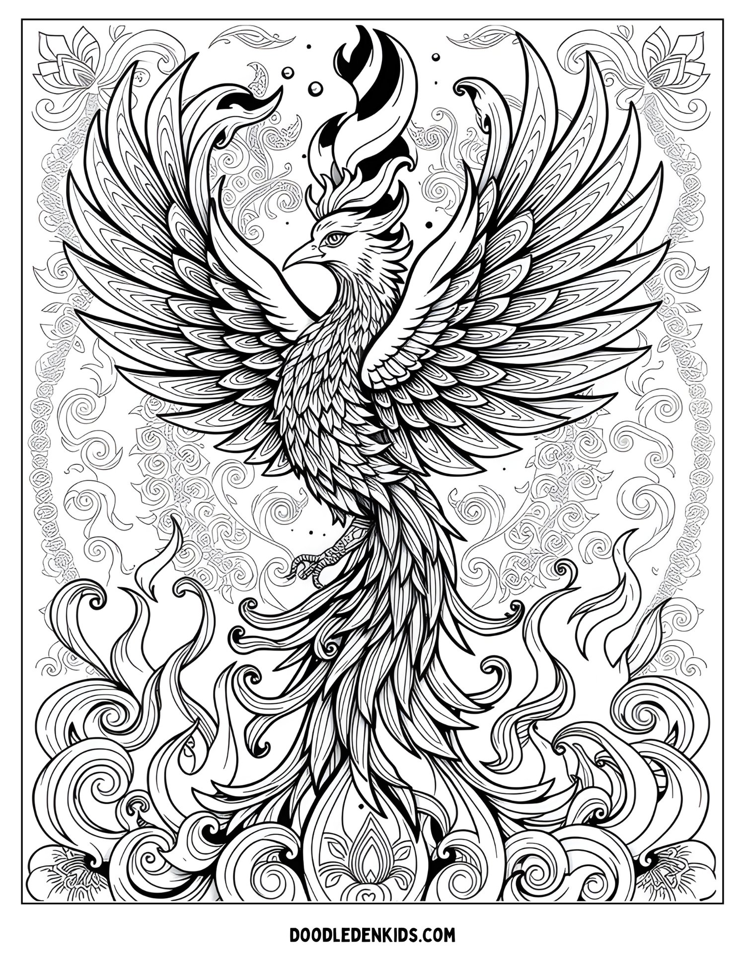 Phoenix Rising Coloring Page for Adults – Intricate Mythical Creature ...