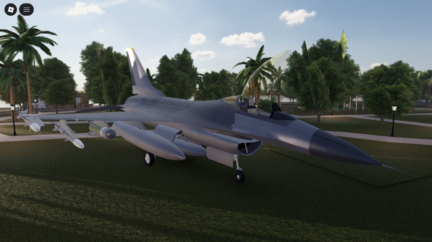 Side profile of modern military jet in Roblox