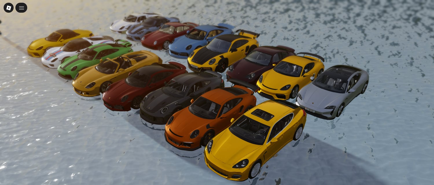 Roblox Porsche pack featuring GT, Turbo, and Carrera models