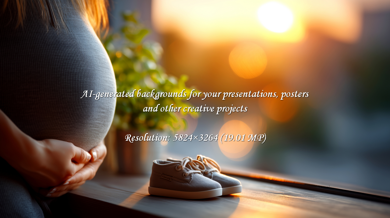 A serene pregnancy scene bathed in golden sunset light. Baby shoes rest on the windowsill beside the expectant mother, capturing the tender anticipation and glowing beauty of motherhood. A moment of pure joy.