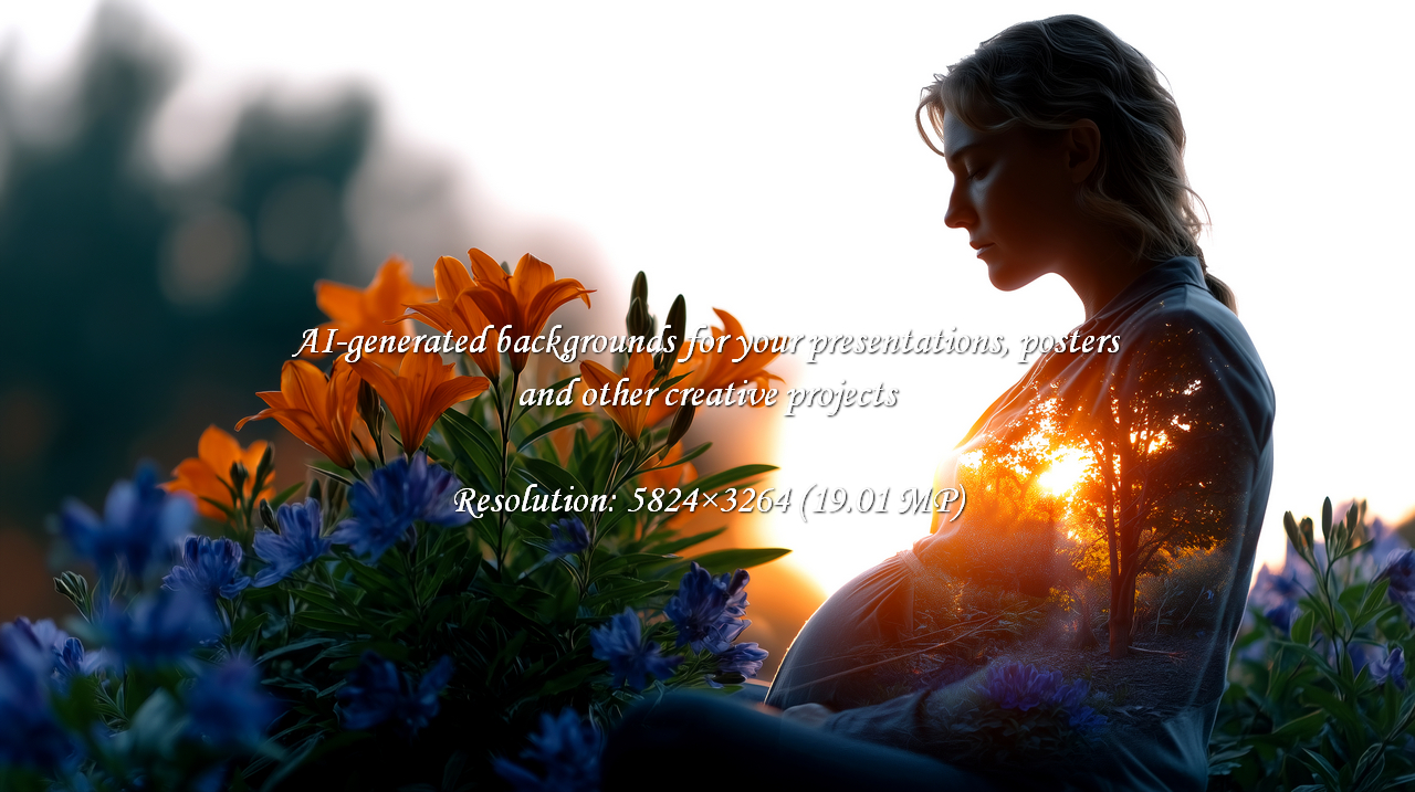 Capture the serene beauty of motherhood with this evocative scene. A pregnant woman bathed in sunlight, surrounded by flowers. Perfect for conveying hope, joy, and the anticipation of new beginnings.