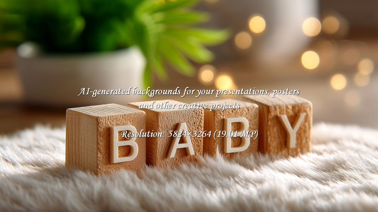 Welcome a new baby with this tender scene. The wooden blocks spell BABY, perfect for announcements. Soft textures and warm bokeh lights create a cozy, loving atmosphere. Celebrate new beginnings!