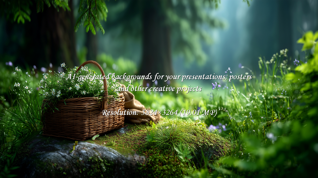 A peaceful forest picnic scene featuring a woven basket overflowing with delicate wildflowers, evoking serenity and natural beauty. Perfect for brands focused on wellness, lifestyle, or organic products.