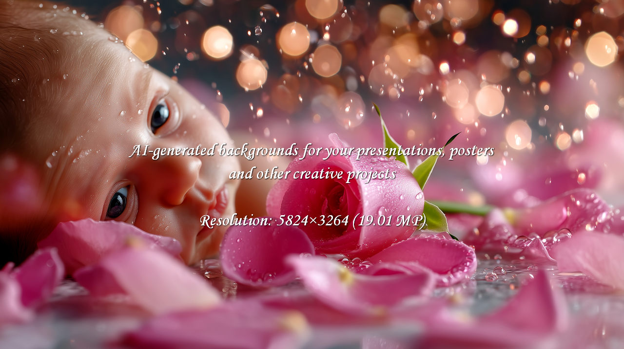 Sweet newborn baby resting near a rose with water droplets. A dreamy, peaceful image evoking feelings of innocence and purity. Perfect for representing new beginnings, wellness, or gentle care.