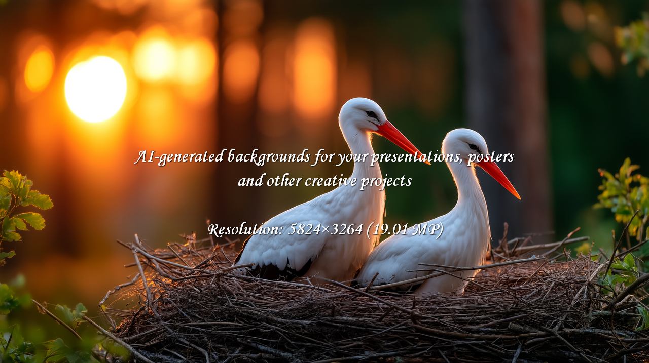 Experience a tranquil wildlife moment with these storks nesting at sunset. Bathed in golden light, they embody nature's beauty. Perfect for conveying peace, harmony, and the wonders of the animal kingdom.