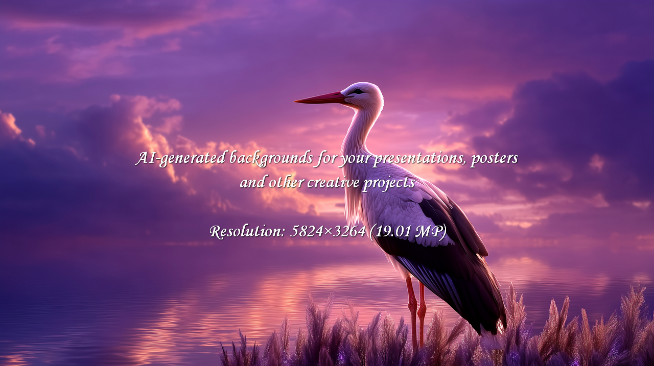A serene stork stands gracefully by the water's edge as the sun sets, casting a tranquil purple glow. Capture the beauty and elegance of nature in this peaceful wildlife moment.